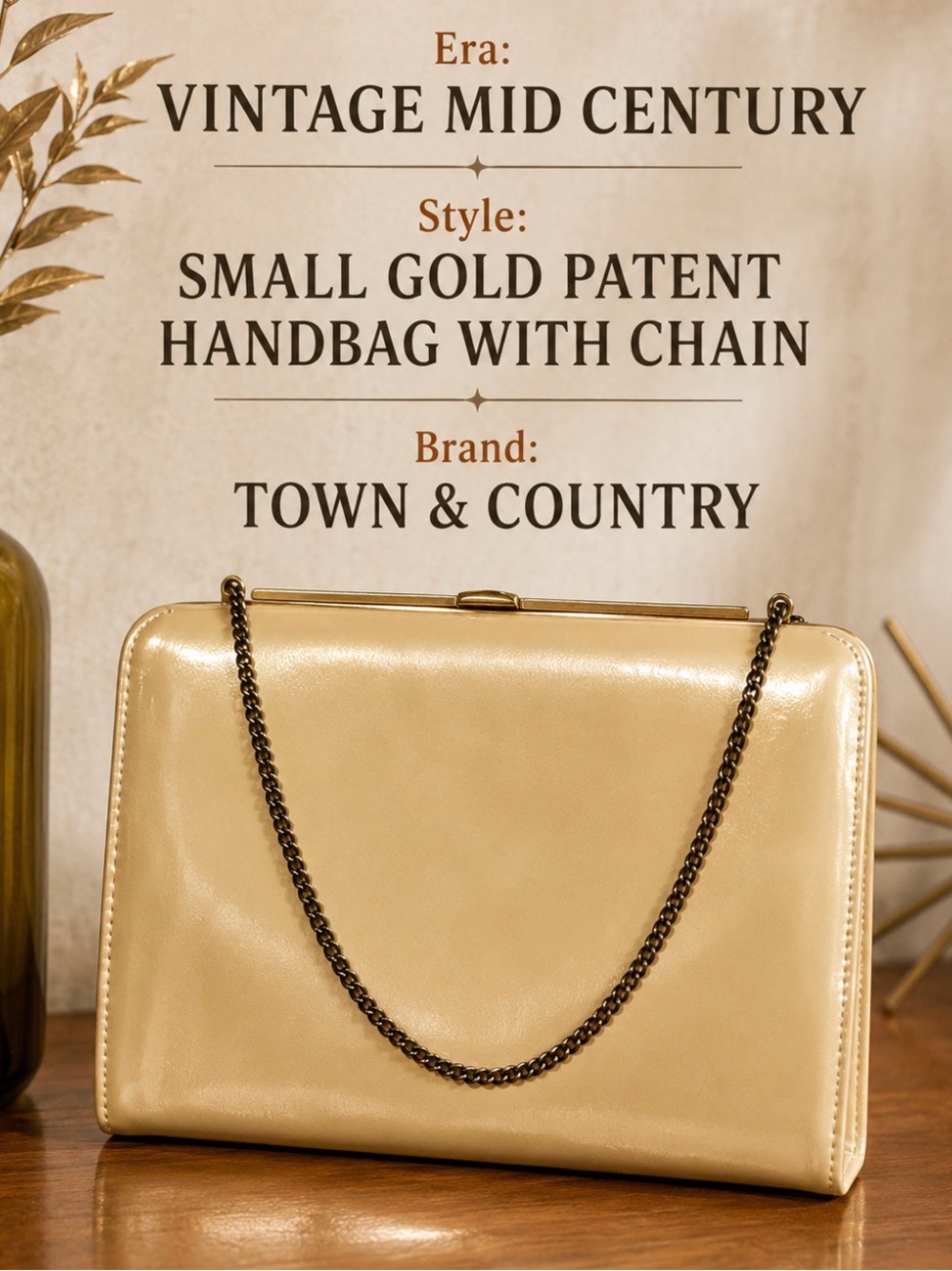 Vintage mid century- Gold Patent Mini Chain Bag